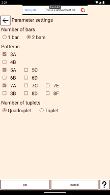 Parameter settings screen sample 1