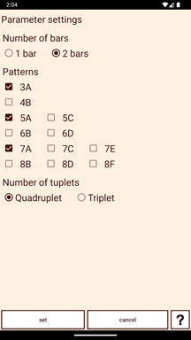 Parameter settings screen sample 1