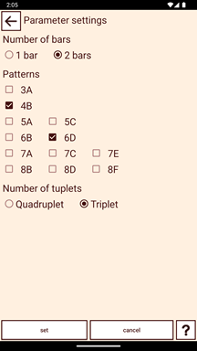 Parameter settings screen sample 2